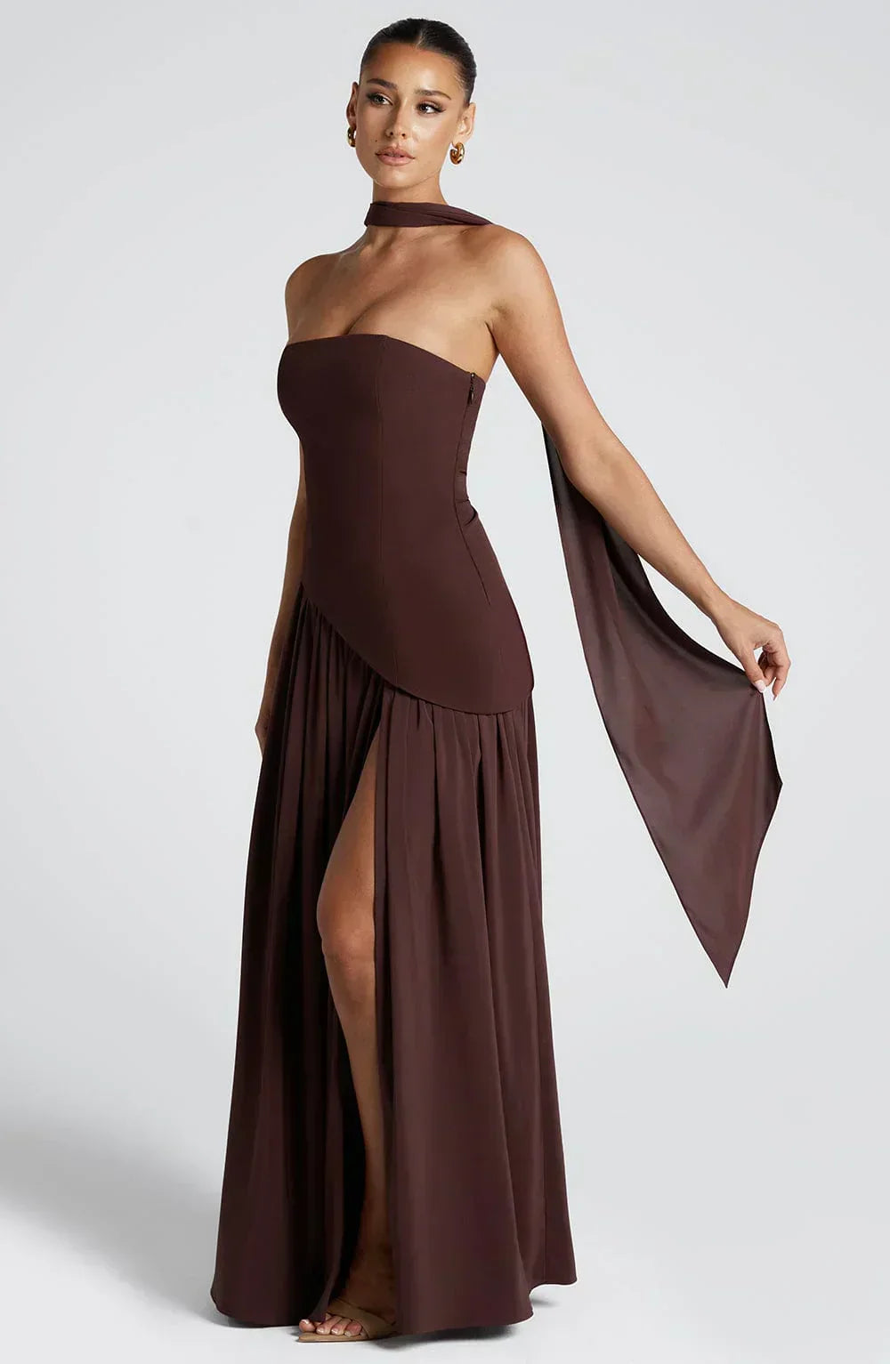 Rynellea - Elegant Strapless Evening Dress - Brown Purple