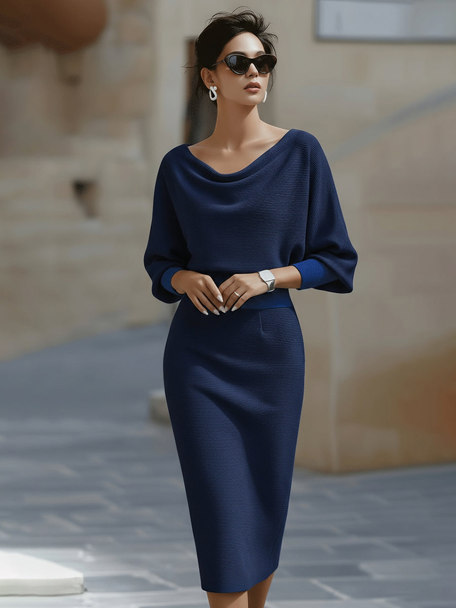 Avalon - Soft-Touch Batwing Midi Dress - Blue