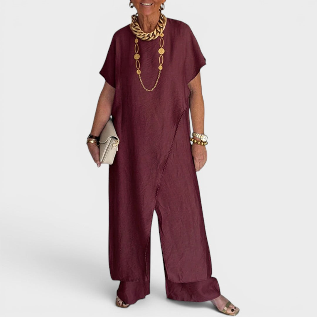 Roseth - Layered Tunic and Wide Leg Trousers Set - Beige