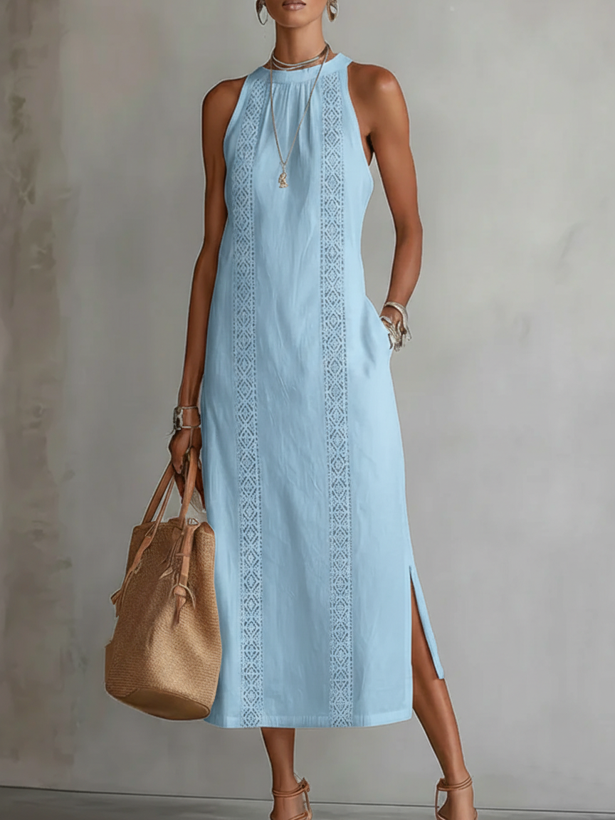 Brena - Breezy Linen Midi Dress - Blue