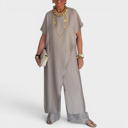 Roseth - Layered Tunic and Wide Leg Trousers Set - Beige