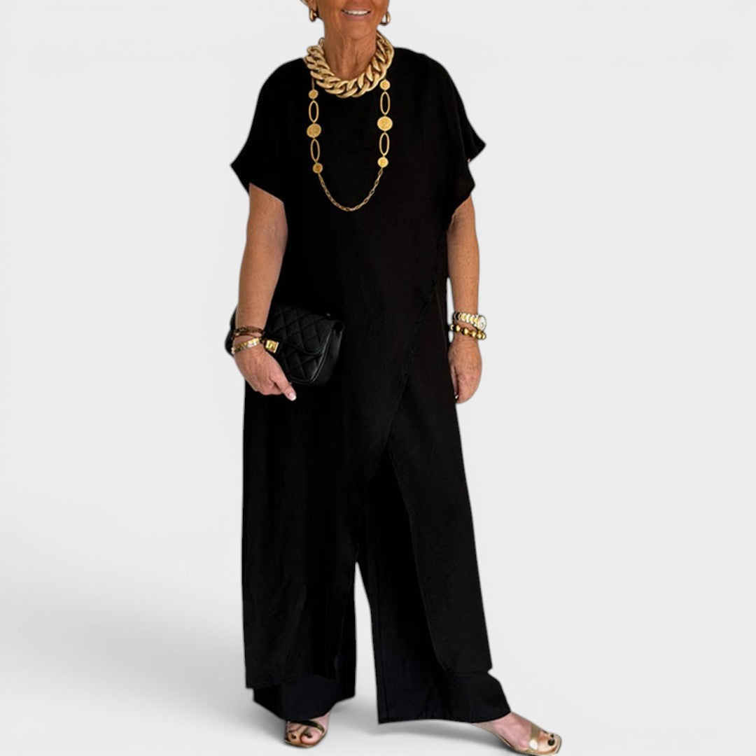 Roseth - Layered Tunic and Wide Leg Trousers Set - Beige
