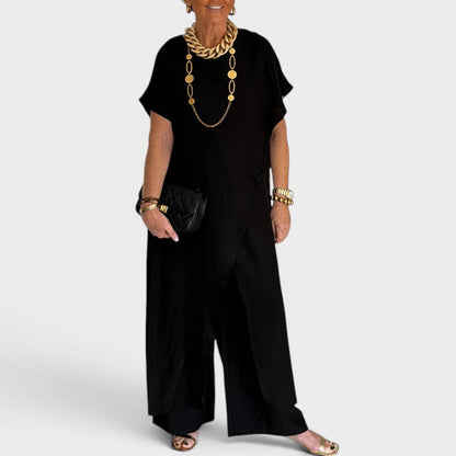 Roseth - Layered Tunic and Wide Leg Trousers Set - Beige