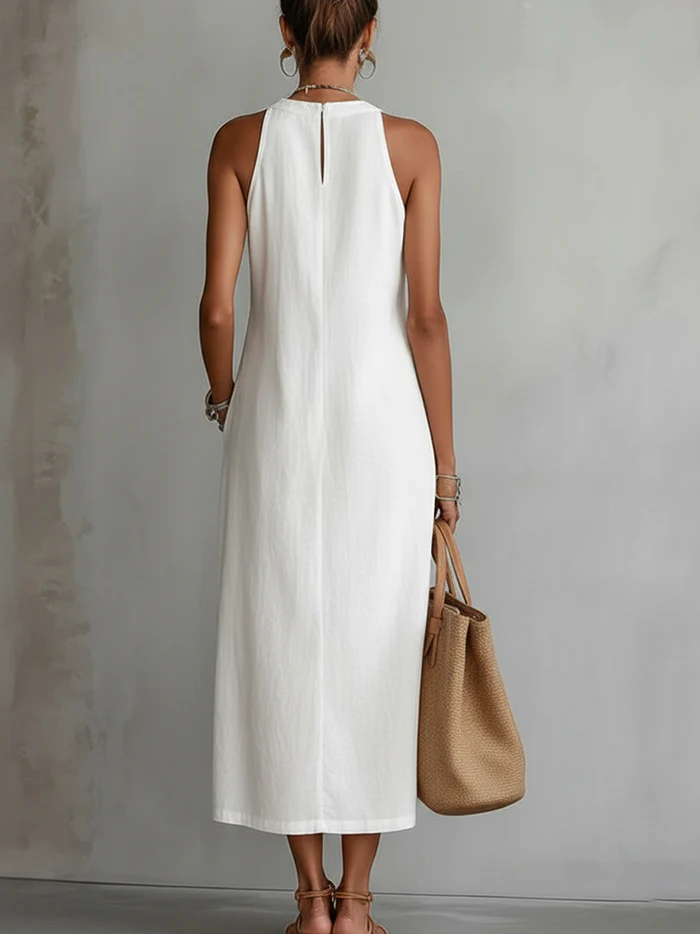 Brena - Breezy Linen Midi Dress - White