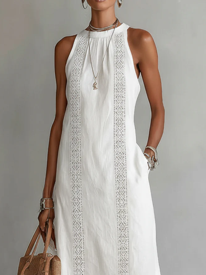 Brena - Breezy Linen Midi Dress - White