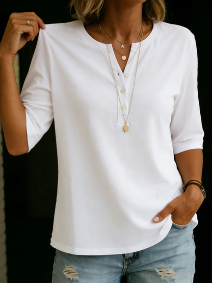 Brianna - Button Detail Casual Blouse - Black
