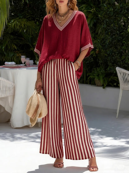 Lorna - Breezy Linen Two-Piece Set - Red