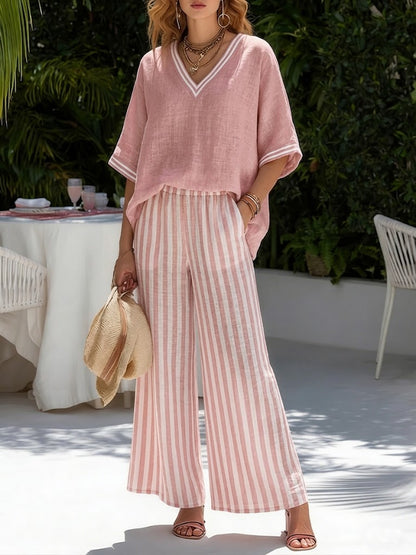 Lorna - Breezy Linen Two-Piece Set - Red