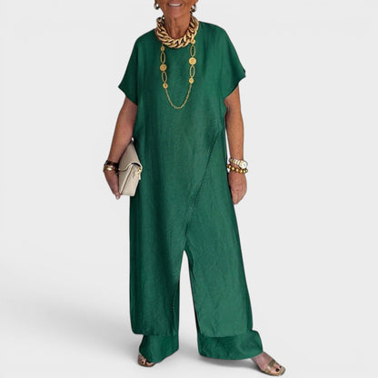 Roseth - Layered Tunic and Wide Leg Trousers Set - Beige