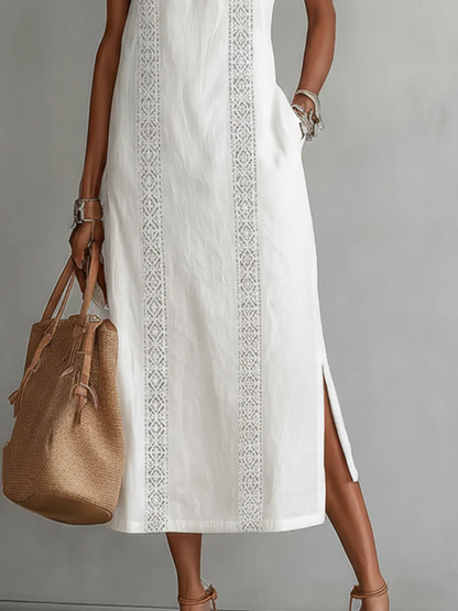 Brena - Breezy Linen Midi Dress - White