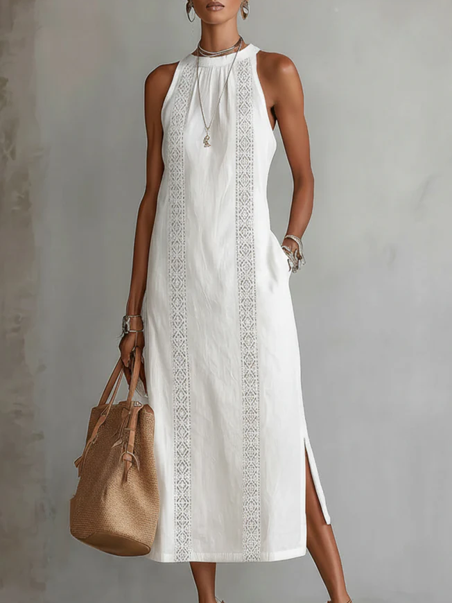 Brena - Breezy Linen Midi Dress - White