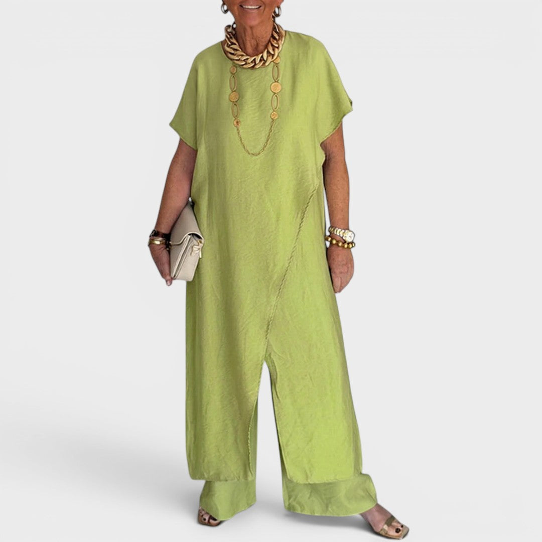 Roseth - Layered Tunic and Wide Leg Trousers Set - Beige