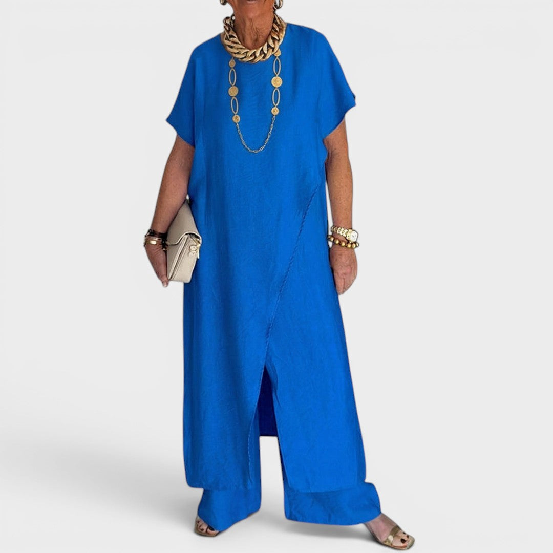 Roseth - Layered Tunic and Wide Leg Trousers Set - Beige