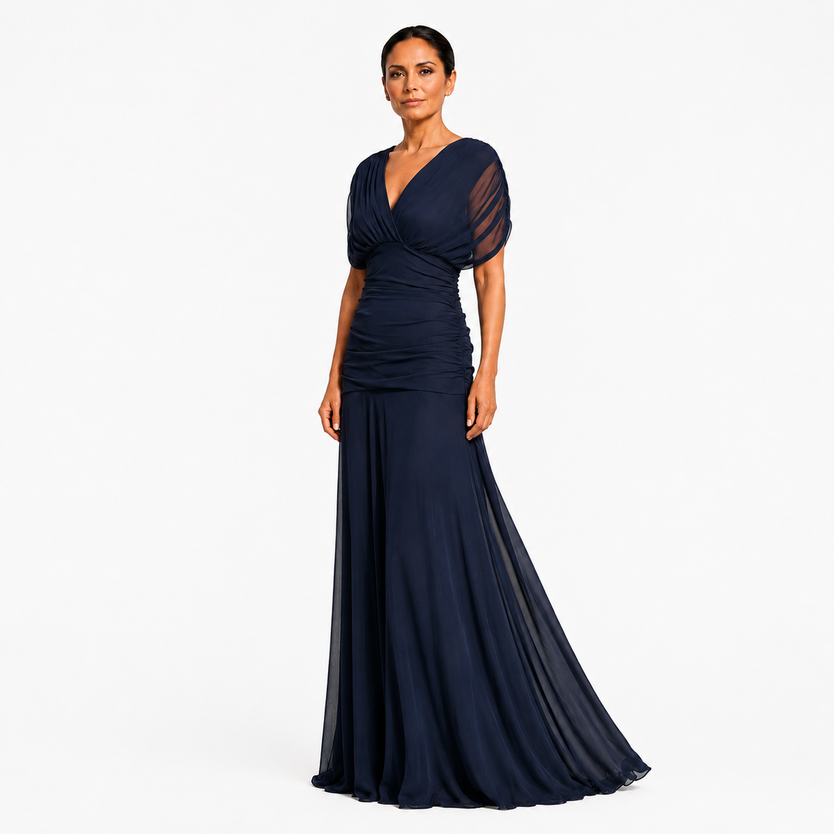 Lileas - Soft-Touch Pleated Evening Dress - Dark Blue
