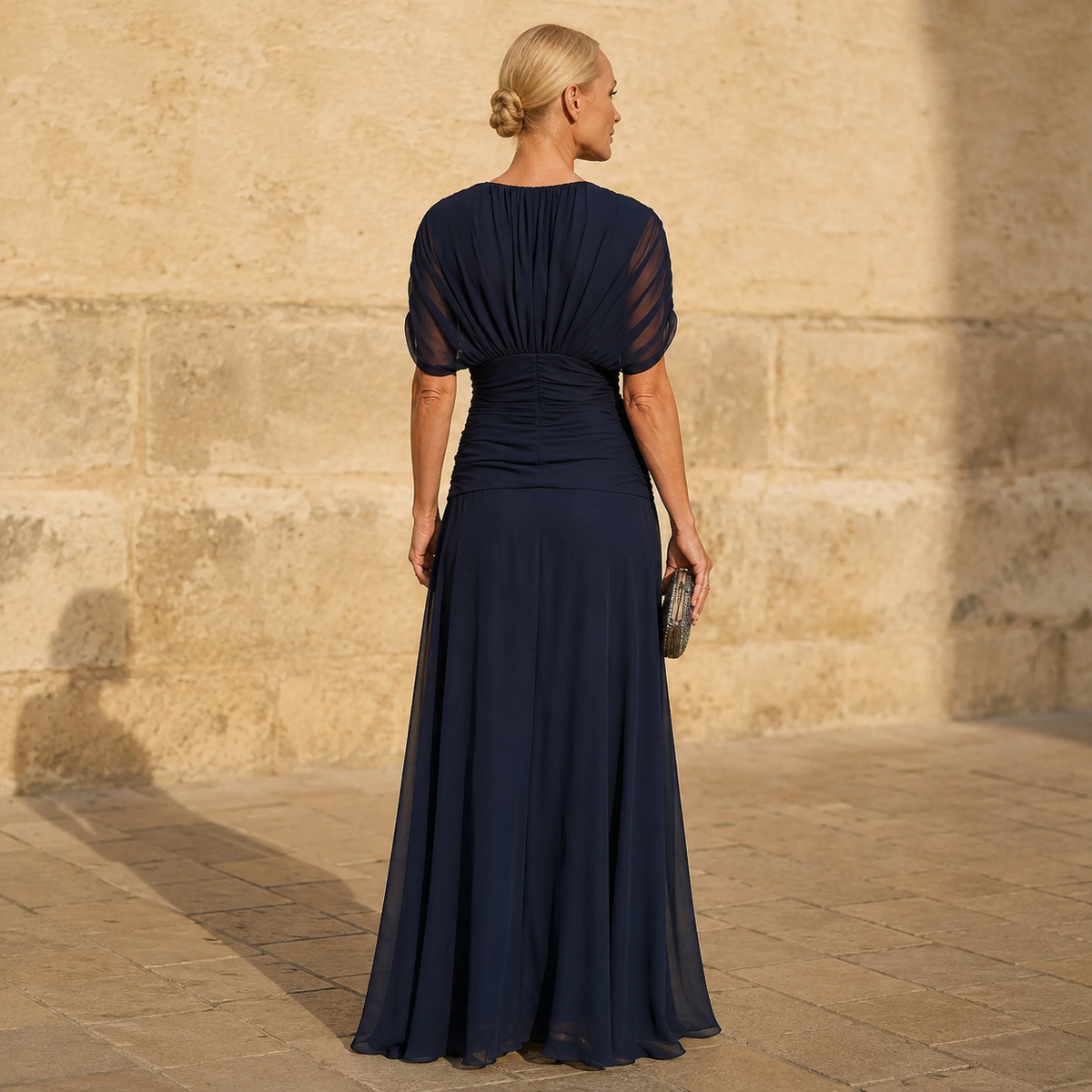 Lileas - Soft-Touch Pleated Evening Dress - Dark Blue