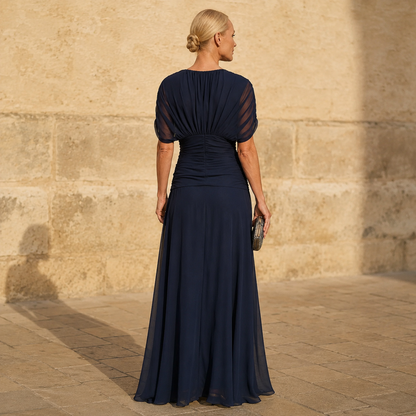 Lileas - Soft-Touch Pleated Evening Dress - Dark Blue