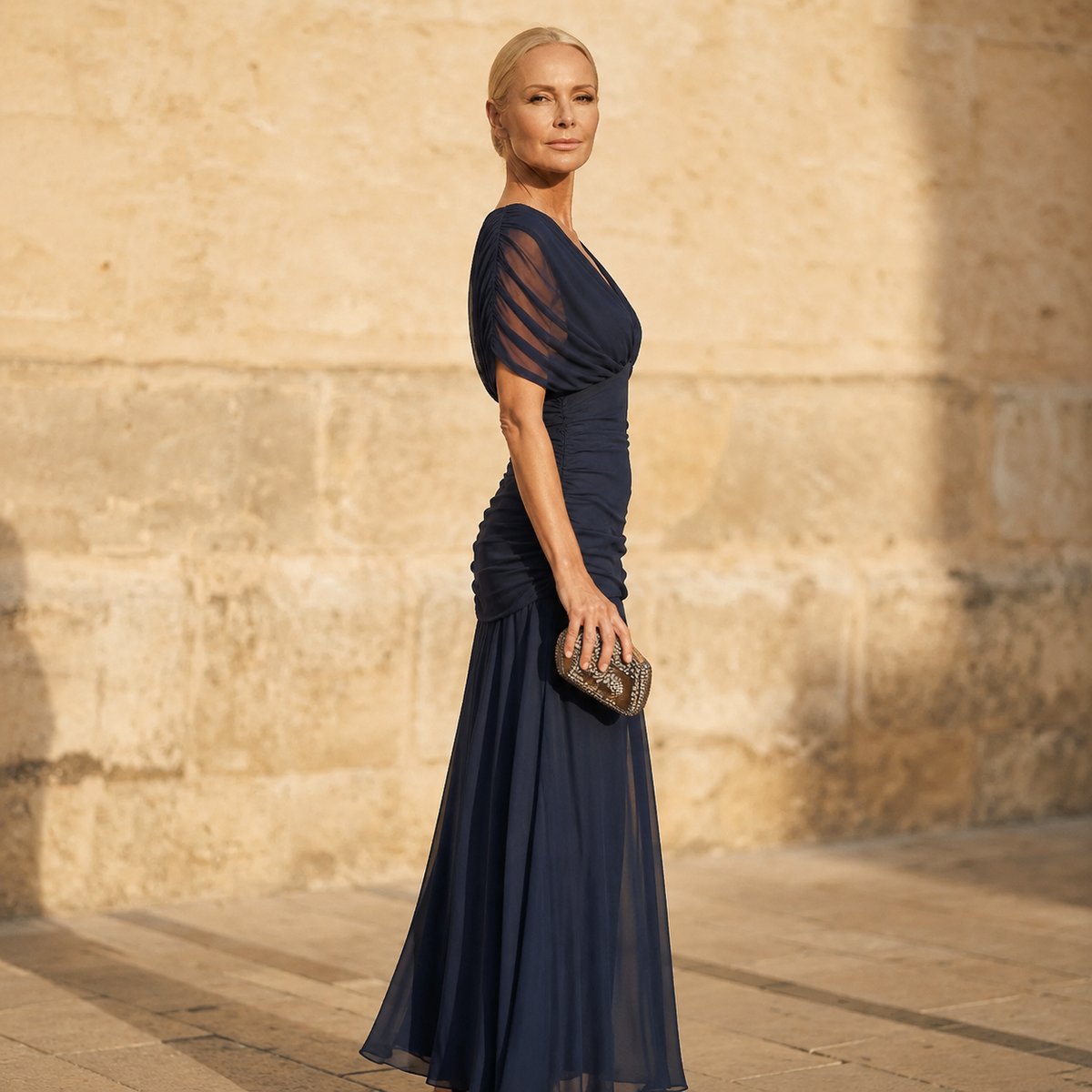 Lileas - Soft-Touch Pleated Evening Dress - Dark Blue