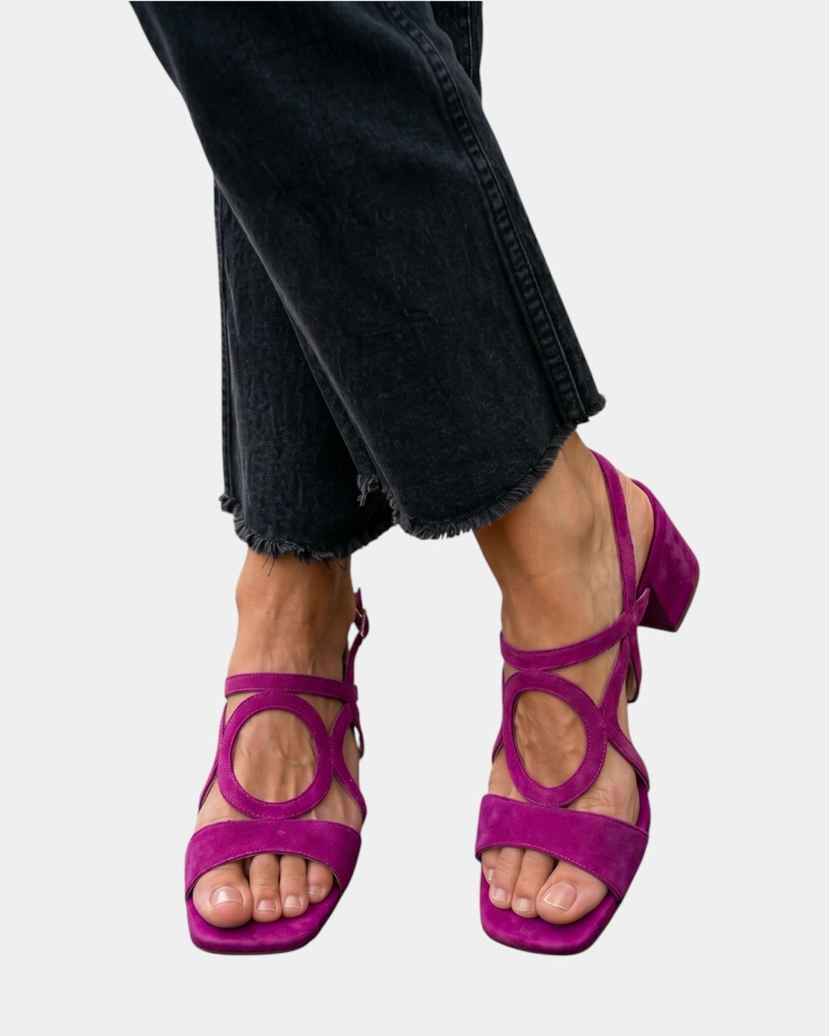 Florette - Cutout Strap Block Heel Sandals - Red