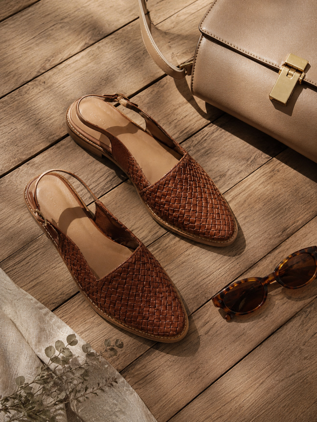 Jesselle - Woven Slingback Flats - Brown