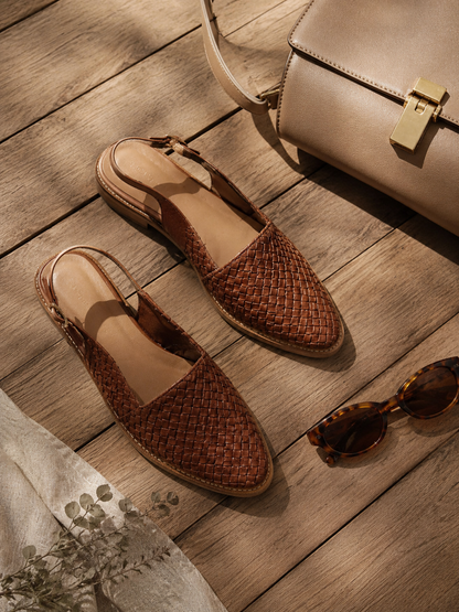 Jesselle - Woven Slingback Flats - Brown