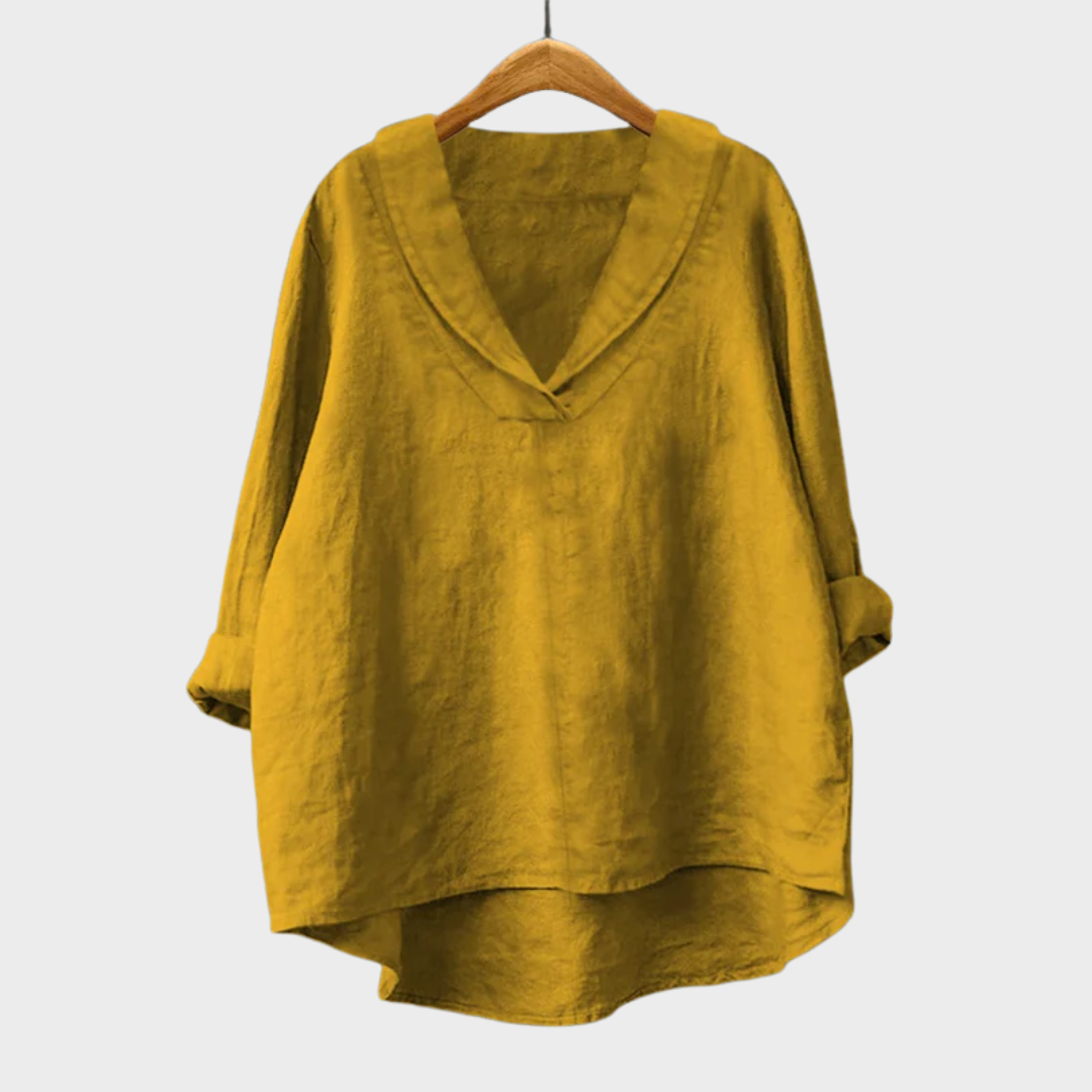 Bellissea - Elegant Draped V-Neck Blouse - Yellow