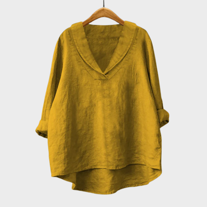 Bellissea - Elegant Draped V-Neck Blouse - Yellow