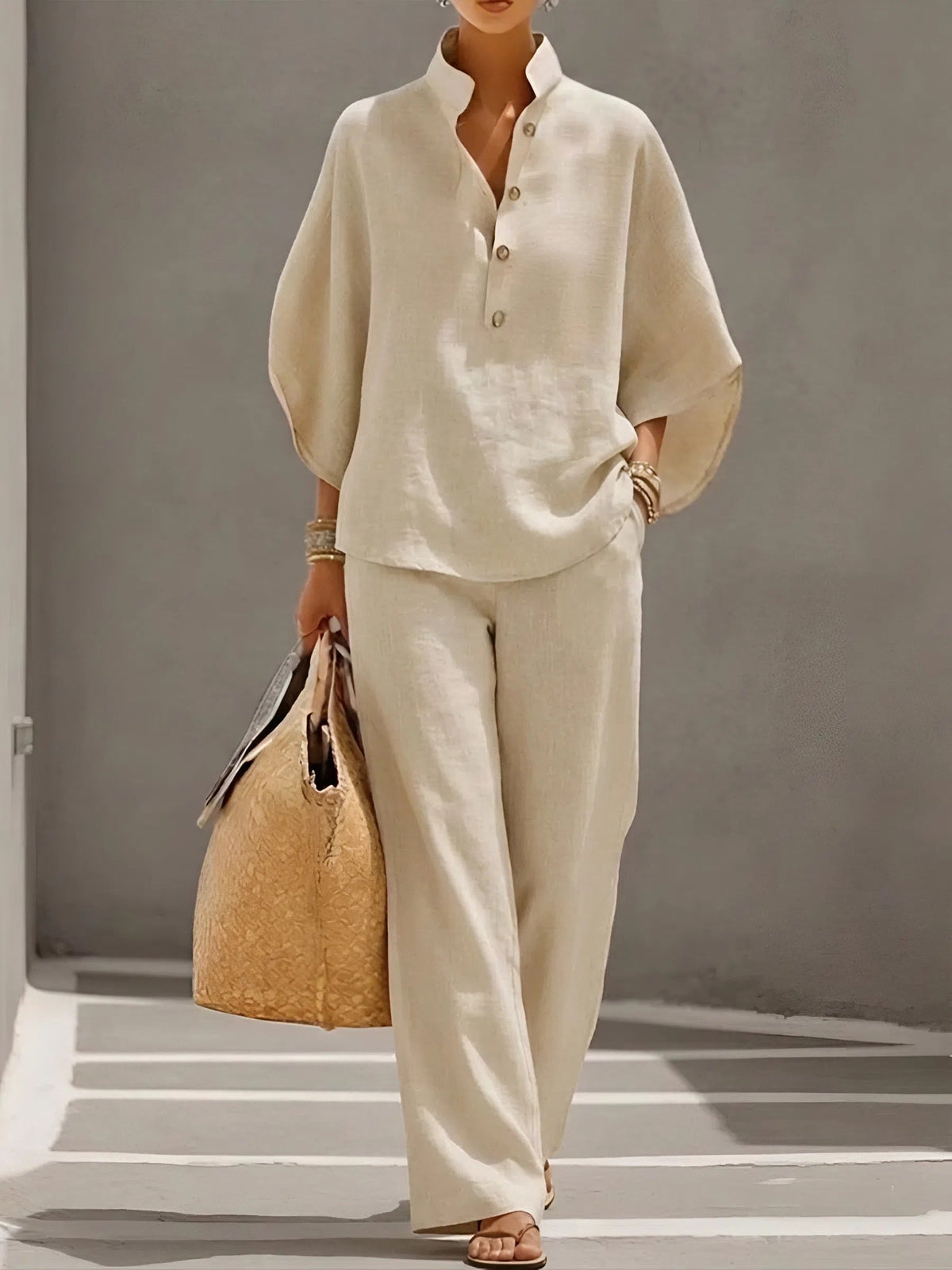 Ralia - Breezy Linen Two-Piece Set - Sand