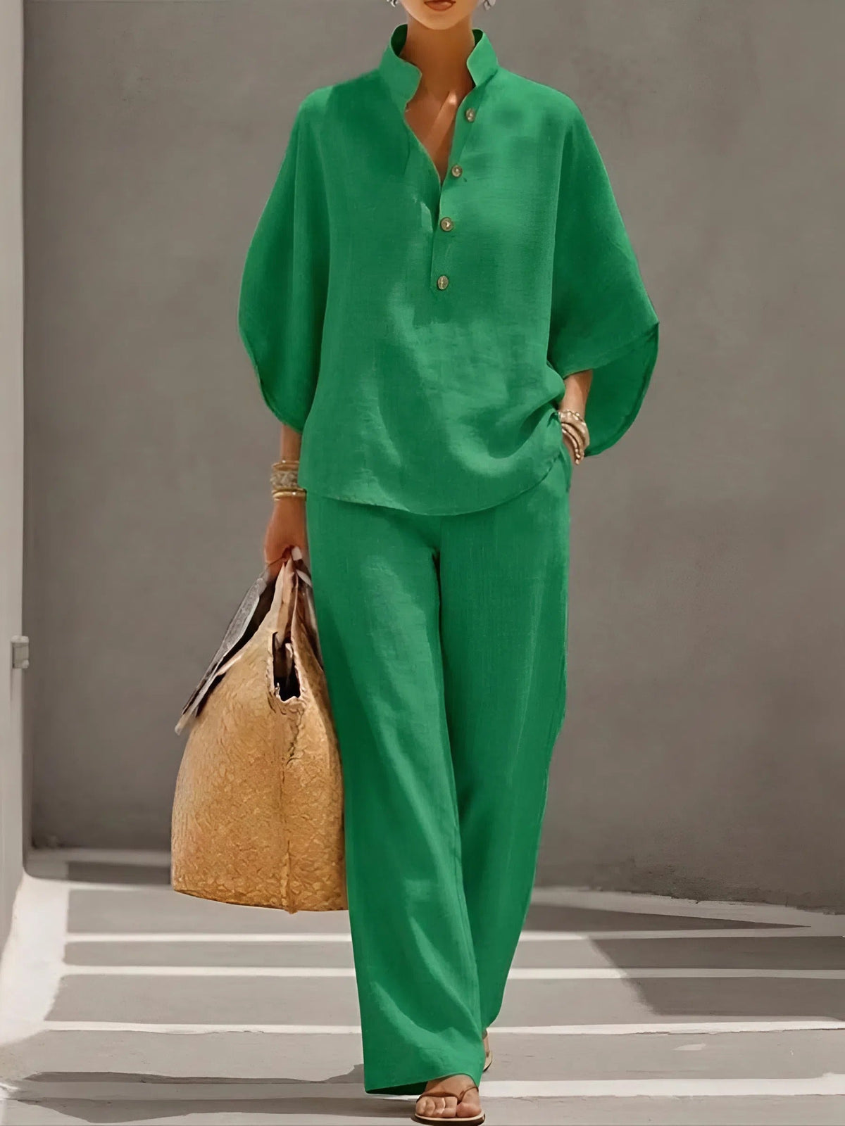 Ralia - Breezy Linen Two-Piece Set - Sand