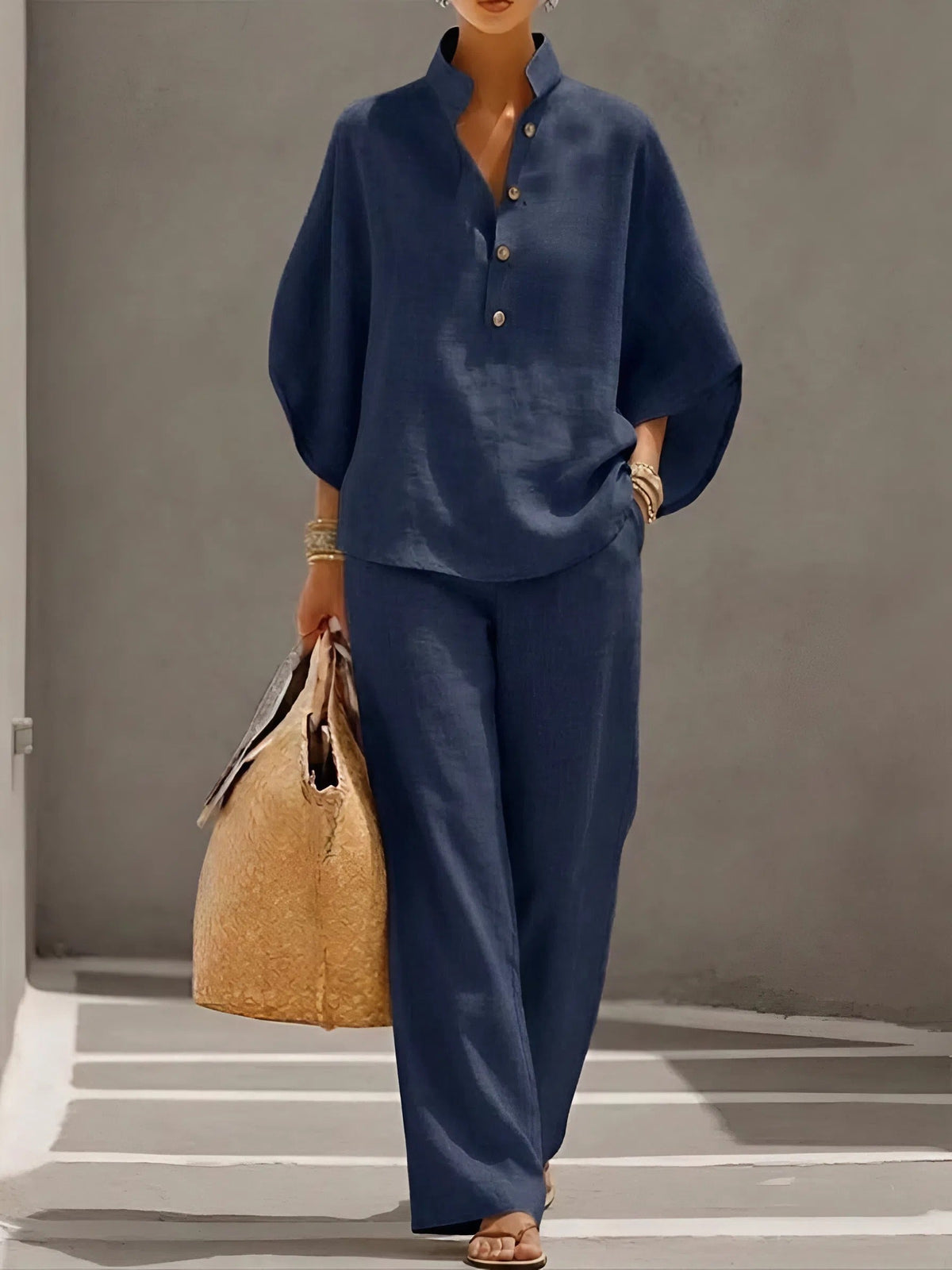 Ralia - Breezy Linen Two-Piece Set - Sand