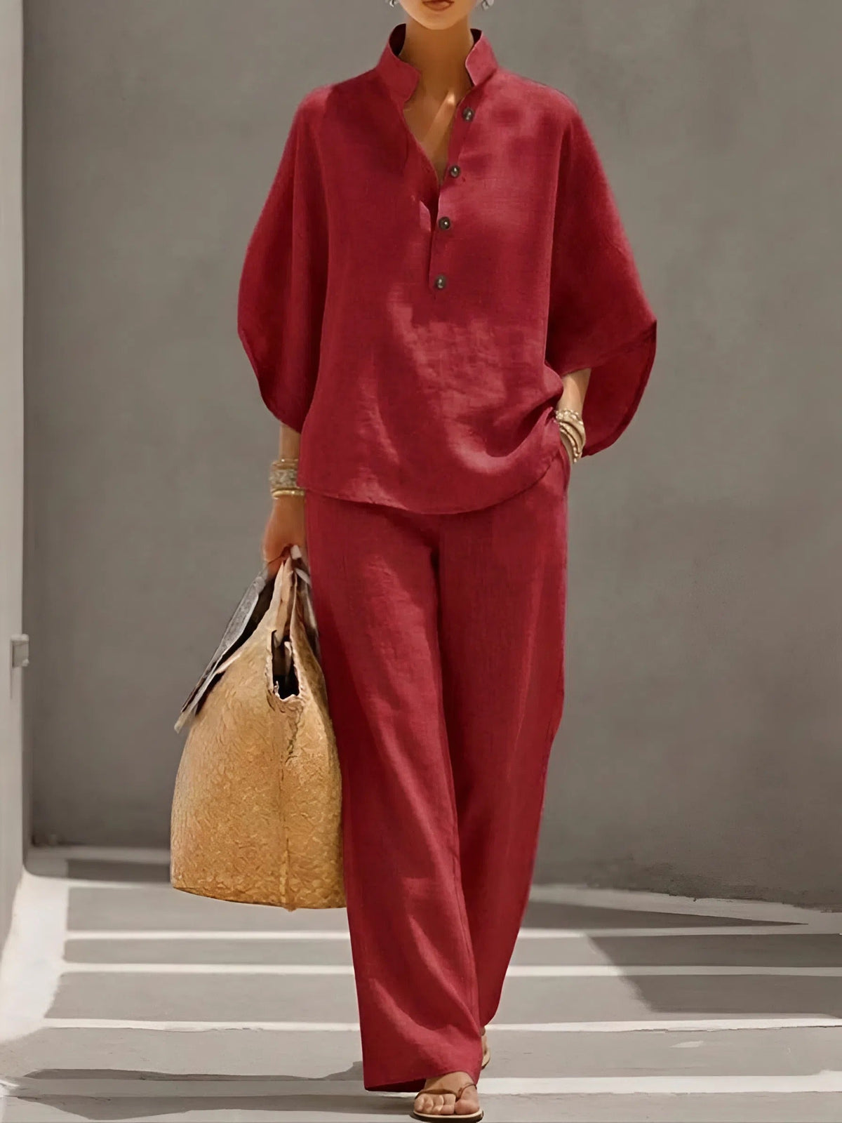 Ralia - Breezy Linen Two-Piece Set - Sand