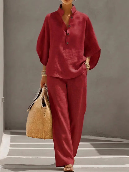 Ralia - Breezy Linen Two-Piece Set - Sand