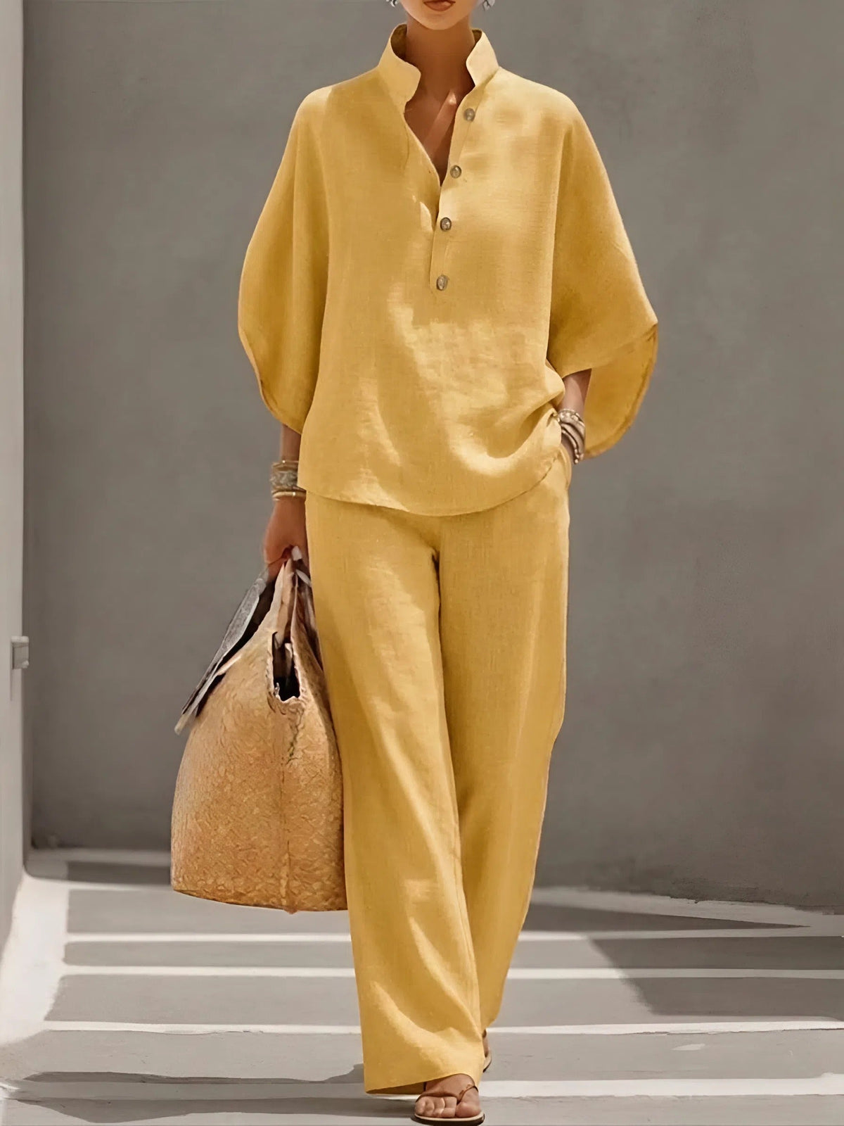 Ralia - Breezy Linen Two-Piece Set - Sand