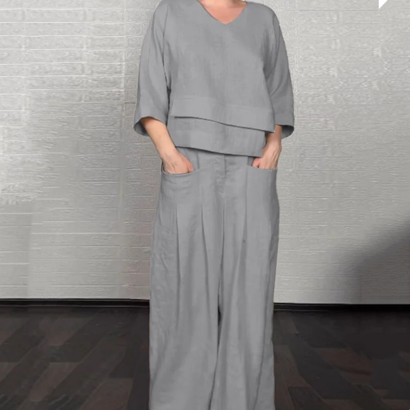 Tania - Breezy Linen Two-Piece Set - Black