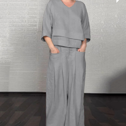Tania - Breezy Linen Two-Piece Set - Black