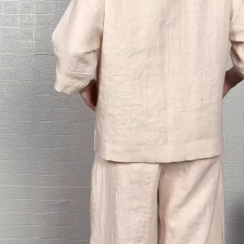 Tania - Breezy Linen Two-Piece Set - White