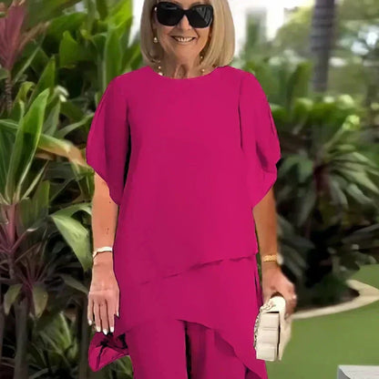 Jessenia - Layered Tunic and Trousers Set - Pink