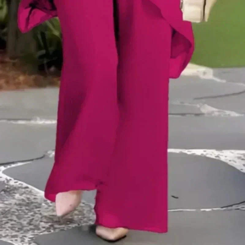 Jessenia - Layered Tunic and Trousers Set - Pink
