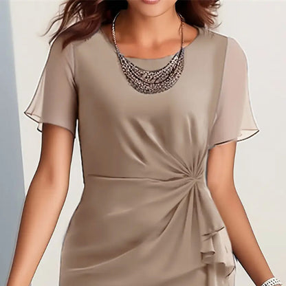 Arletta - Soft-Touch Gathered-Waist Dress - Khaki