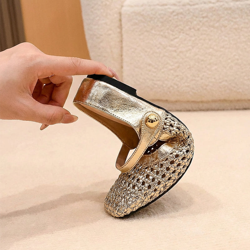 Ulia - Breathable Square-Toe Mary Jane Mules - Gold