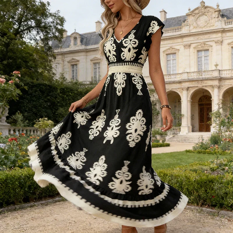 Osyrel - Printed Midi Dress - Black