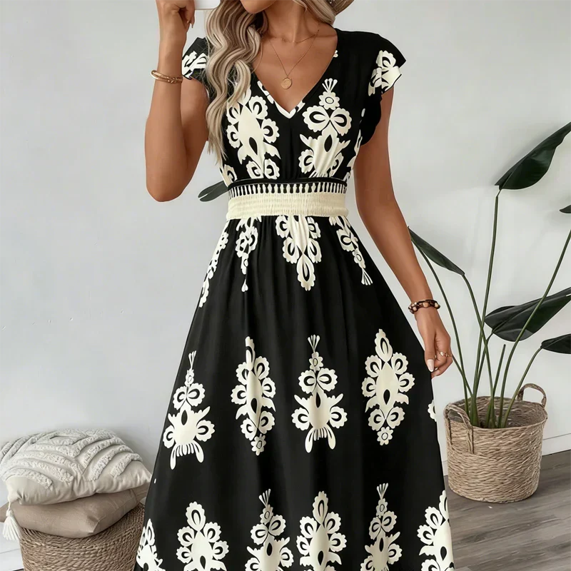 Osyrel - Printed Midi Dress - Apricot