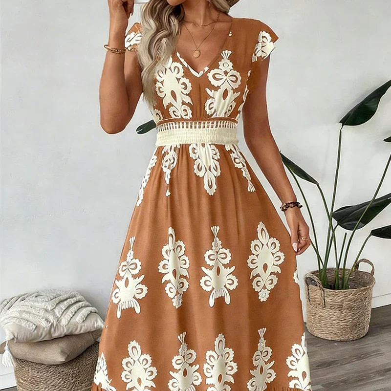Osyrel - Printed Midi Dress - Apricot