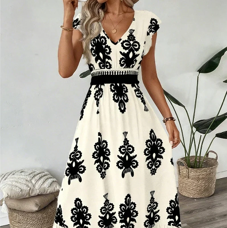 Osyrel - Printed Midi Dress - Apricot