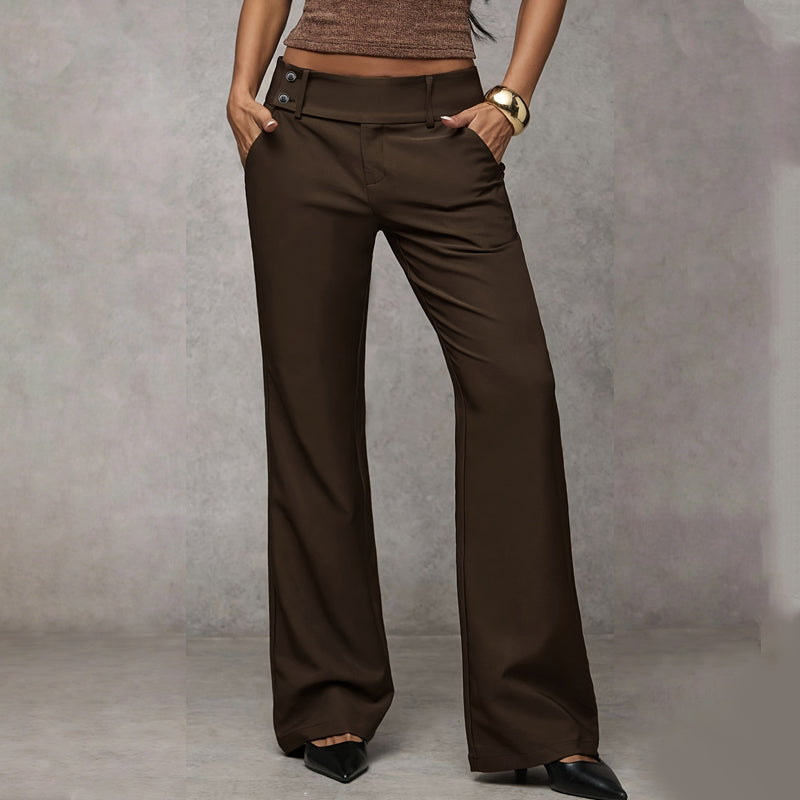 Elowra - Tailored Flared Suit Trousers - Coffee