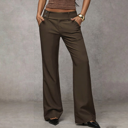 Elowra - Tailored Flared Suit Trousers - Coffee