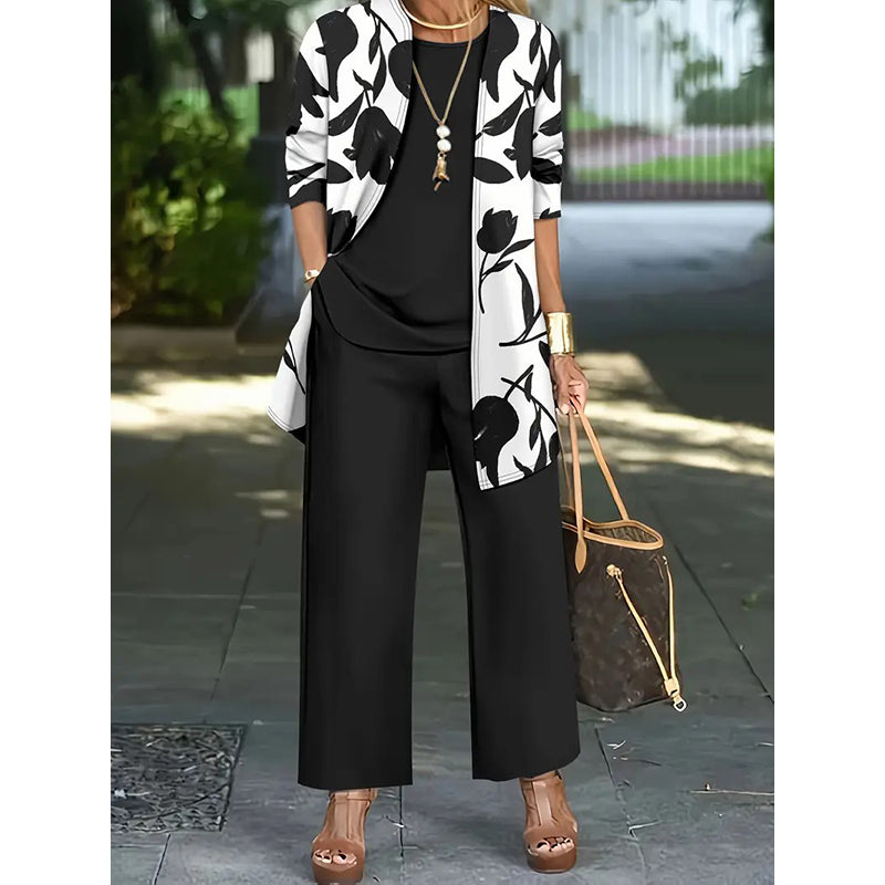 Ursula - Soft-Touch 3-Piece Floral Set - Black