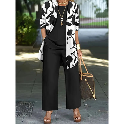Ursula - Soft-Touch 3-Piece Floral Set - Black
