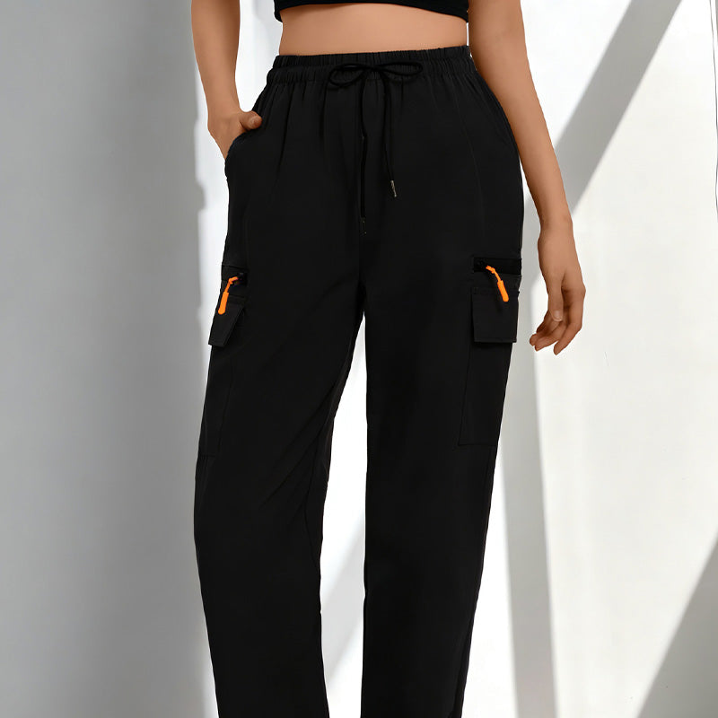 Becca - Drawstring Cargo Trousers - Black