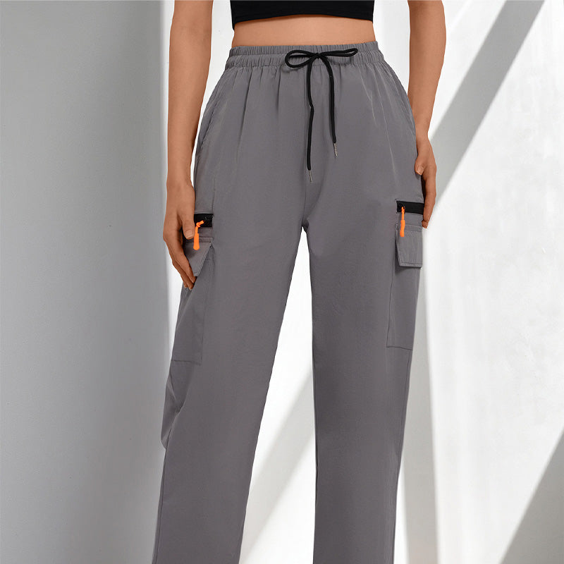 Becca - Drawstring Cargo Trousers - Light Grey