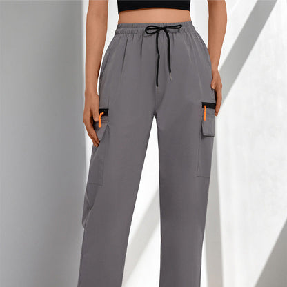Becca - Drawstring Cargo Trousers - Light Grey